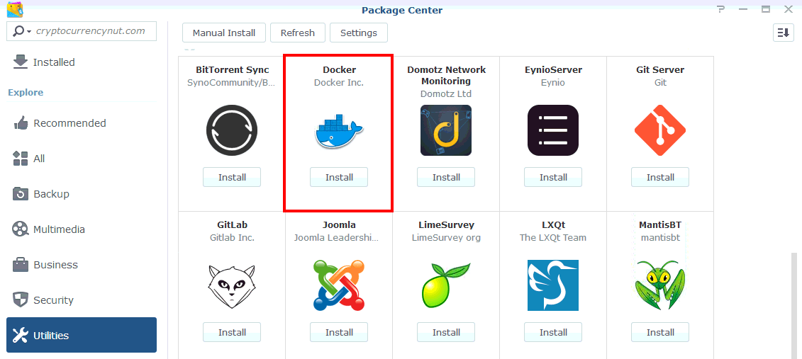 Synology docker package install